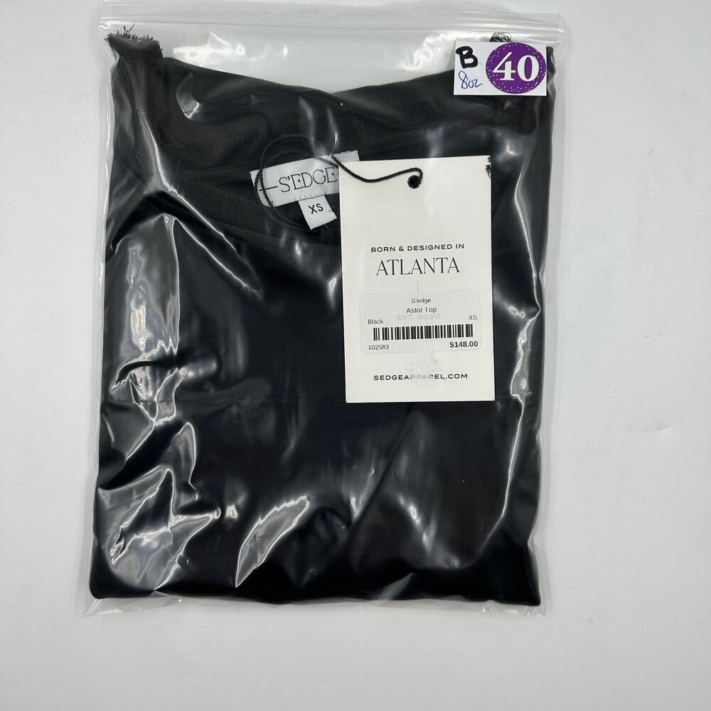 S'edge Astor Silky Short Sleeve Top Stretch Tee in Black XS NWT Quiet Luxury - Picture 6 of 6